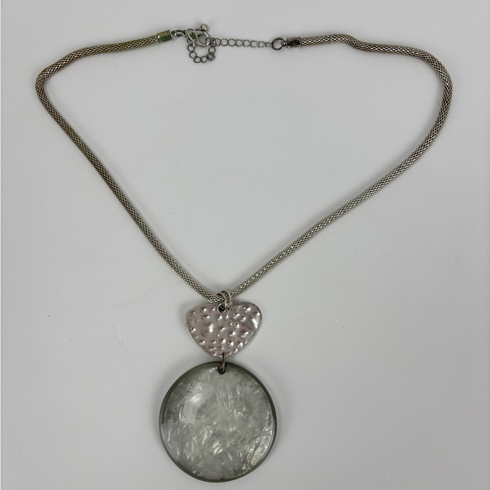 Vintage Capiz Shell Pendant Necklace, 19” with 3” extension